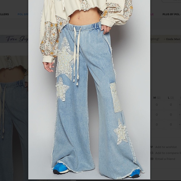 POL Pants - POL “ Sarasota “ POL Denim Wide Leg Pants with Star Patch 68A